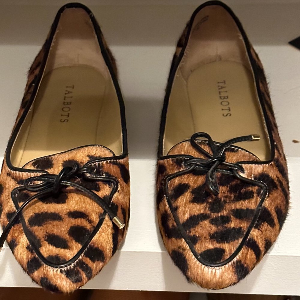 TALBOTS Everson Tasseled Leather Driving Moccasins - Leopard
